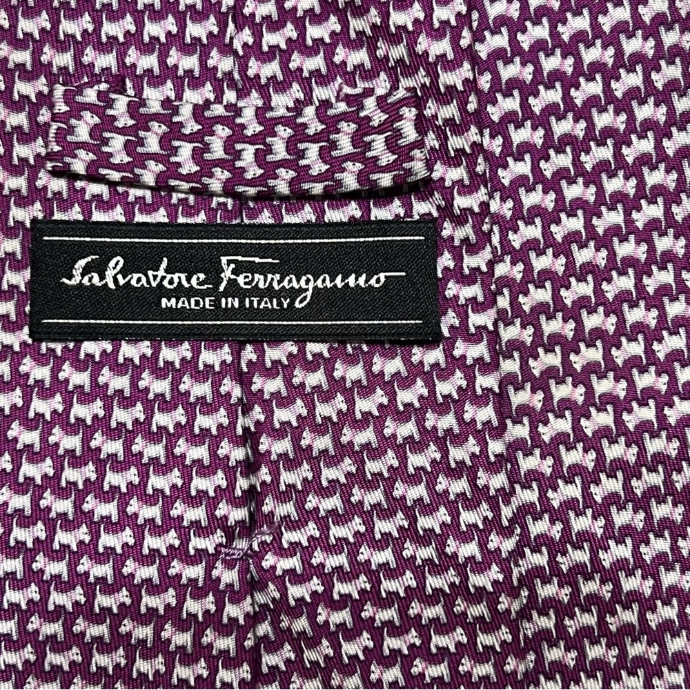 Salvatore Ferragamo Purple and White dog tie